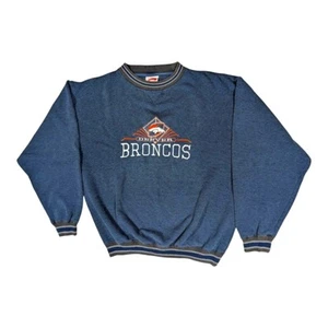 VTG Denver Broncos Embroidered Pull Over Sweater Crew Neck Blue Cadre Medium - Picture 1 of 7