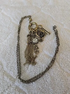 Collana Catena Maglione - Chiave Croce Fiore Charms, Strass - Foto 1 di 6