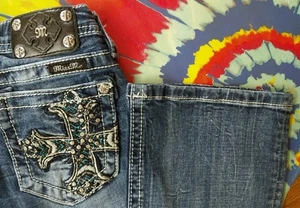 Miss Me Jeans Boot Cut Girls Size 16 26 x33 Crystal Cross JK8174b tall - Picture 1 of 12