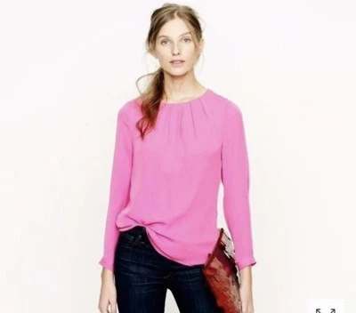 J. Crew 100% Silk Crepe Blouse Top in Hot Pink Fuschia Size 2 - Image 1 of 4