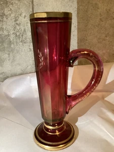 "Vidrio Lendl Estate de 10"" Biedermeier checo corte bohemio rojo y dorado años 1850" - Imagen 1 de 10