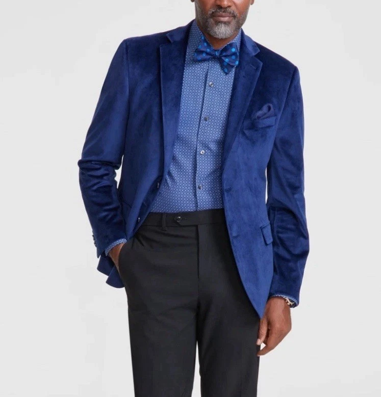 Alfani Men's Blue Solid Slim Fit Velvet Sport Coat Jacket Size 42L