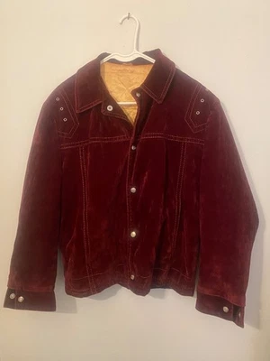 True Vintage 60s-70s Burgundy Velvet  M Jean jacket lined western hippie boho - Imagem 1 de 4