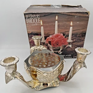 Centro de mesa vintage Godinger plato de plata flor rana y vela barroco - Imagen 1 de 11