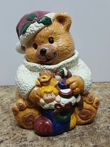 Tarro de galletas de oso de Navidad de cerámica Jay Imports hermoso estado - Imagen 1 de 9