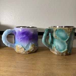 Lot Of 2 Imitation Mineral Crystal Coffee Cups/ Mugs. Plastic-Insulated. - Picture 1 of 7