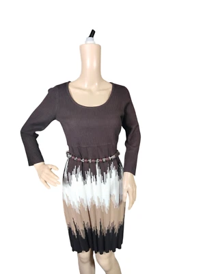 Платье сарая женщин ребристый вязаный свитер платье с длинным рукавом полоски Colorblock размер S - Изображение 1 из 4