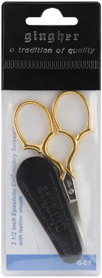 Gingher Gold-Handled Epaulette Embroidery Scissors 3.5-W/Leather Sheath,1Pkg - Image 1 of 1