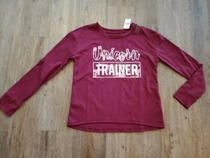 NWT Justice For Girls Shirt Size 10 maroon white glitter unicorn trainer NEW  - Picture 1 of 4