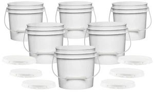 1 Gallon Bucket pail with Lids - Food Grade - BPA Free containers ( Pack of 6)