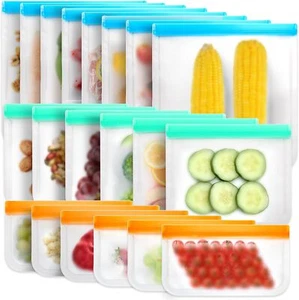 12 Pack Reusable Ziplock Bags,Silicone Bags Freezer Storage,Reusable Sandwich Ba - Picture 1 of 6