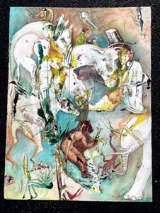 Marylyn English 22x30 Signed Mixed Media Surrealist Painting "Journey" 1996  - Picture 1 of 6