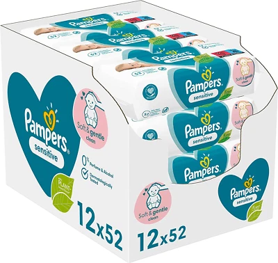 BESUCHE DEN PAMPERS-STORE Pampers Sensitive Feuchttücher 12 Packungen (12 X 52 Stück), 624 Feuchttücher, O