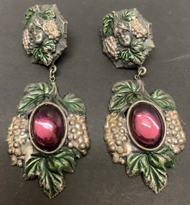 Boucles d'oreilles clips Banana Bob raisins jeune fille RARE 1980 énorme (aspect ancien) déclaration ! - Photo 1/17