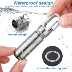 Titanium EDC Pill Bottle Box Case Waterproof Medicine Storage Container Keyring - Picture 1 of 21