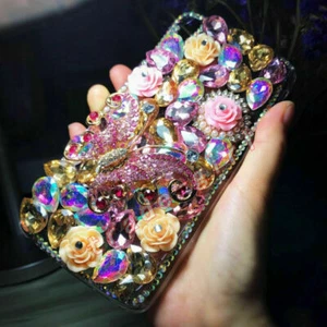 Luxury Bling Glitter Flower Diamond Butterfly Case Sparkle Crystal Phone Cover - Picture 1 of 8