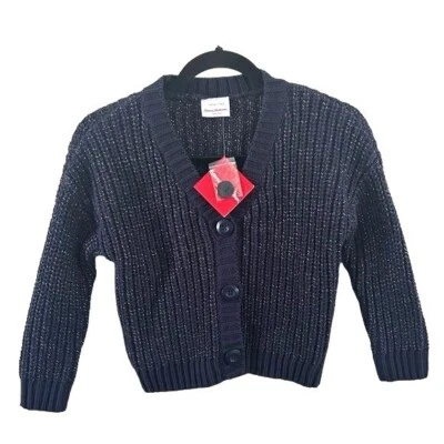 Cardigã Hanna Andersson azul malha cintilante tamanho EUA 5 novo com etiquetas Preppy School - Imagem 1 de 4