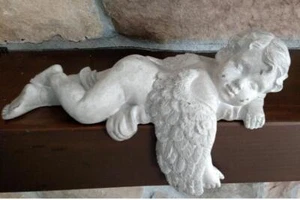 NIB 11" Distressed Gray SLEEPING ANGEL Cherub Shelf Sitter Christmas Figure - Picture 1 of 1