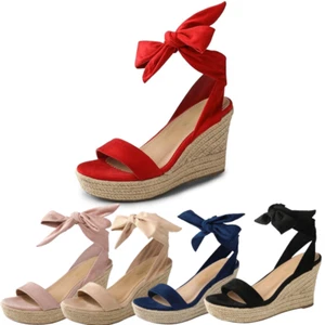 Women Espadrilles Wedges Sandals Open Toe Lace Up Platform Dress Shoes - Picture 1 of 22