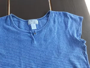 Oscar De La Renta Top Blue striped Cotton short sleeve round neck sz M - Picture 1 of 5