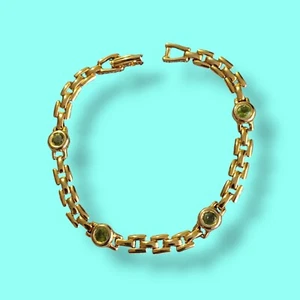 Vintage 7in Panther Link Bezel Set Green Stone Bracelet - Picture 1 of 6
