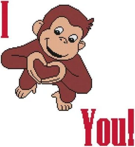 KREUZSTICH + BASTELMUSTER Neugieriger George Buch Affe Affe Ich liebe dich Herz Schild - Bild 1 von 14