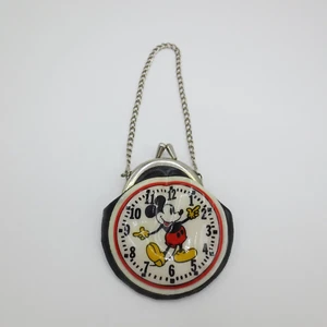 Vintage Walt Disney Mickey Mouse Clock Change Purse Rare Black Made In Hong kong - Picture 1 of 8