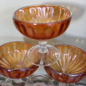 Sundae Dishes Plates Vintage Peach Carnival Glass Opalescent 9pc - Picture 1 of 5