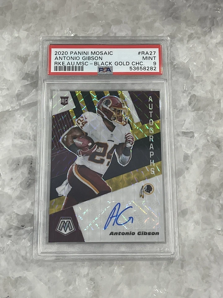 2020 Panini Mosaic Antonio Gibson Rookie Auto Black And Gold Choice 1/8 PSA 9 - Image 1 of 2
