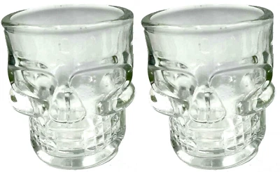 Vidrio Cristal Transparente Gótico 3D CABEZA DE CALAVERA VASOS Pirate Tiki Bar-JUEGO DE 2 piezas Foto 1 de 4