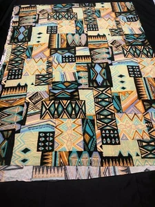 2yd(78")Lx60"W yellow/black/teal/blue SW-theme pattern jersey qiana-like knit - Picture 1 of 7