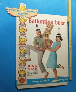 1964 BALLANTINE BEER 16OZ CAN TOTEM POLE INDIAN CARDBOARD SIGN STORE DISPLAY - Picture 1 of 7