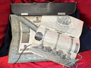 1908 Antique Grand Master Certificate Masonic Apron W/ Case Regalia Freemasons - Bild 1 von 23