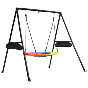 Metal Swing Set Heavy Duty Frame Stand w/Saucer Swing Sangbags Children Backyard - Picture 1 of 11