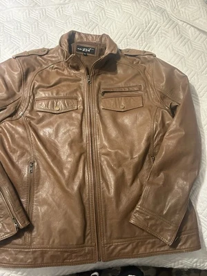 Jaqueta de motociclista feminina couro genuíno macio rebite preto 2XL marrom caramelo - Imagem 1 de 4