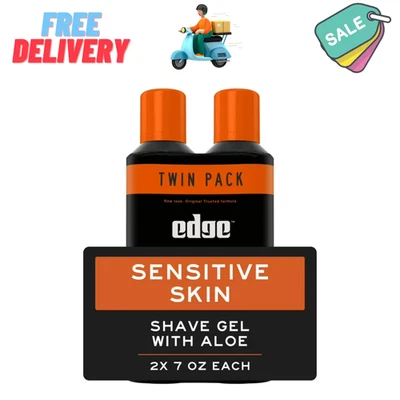 Gel de afeitar Edge Sensitive Skin para hombres con aloe, paquete doble, sin perfume, 14 oz Foto 1 de 4