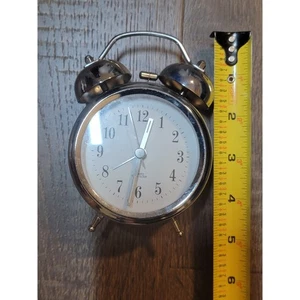 Twin Bell Alarm Clock Silver Chrome Analog Quartz Desk Table Retro Style - Picture 1 of 5