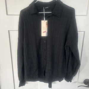 NWT Dokotoo Women’s Small Sheer Black Long Sleeve Button Up Blouse - See Pics! - Picture 1 of 8