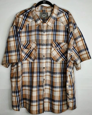 Bruno NY Shirt Men's 4X  Tan & Gray Plaid Short Sleeve Button Down Cotton Blend - Image 1 of 4