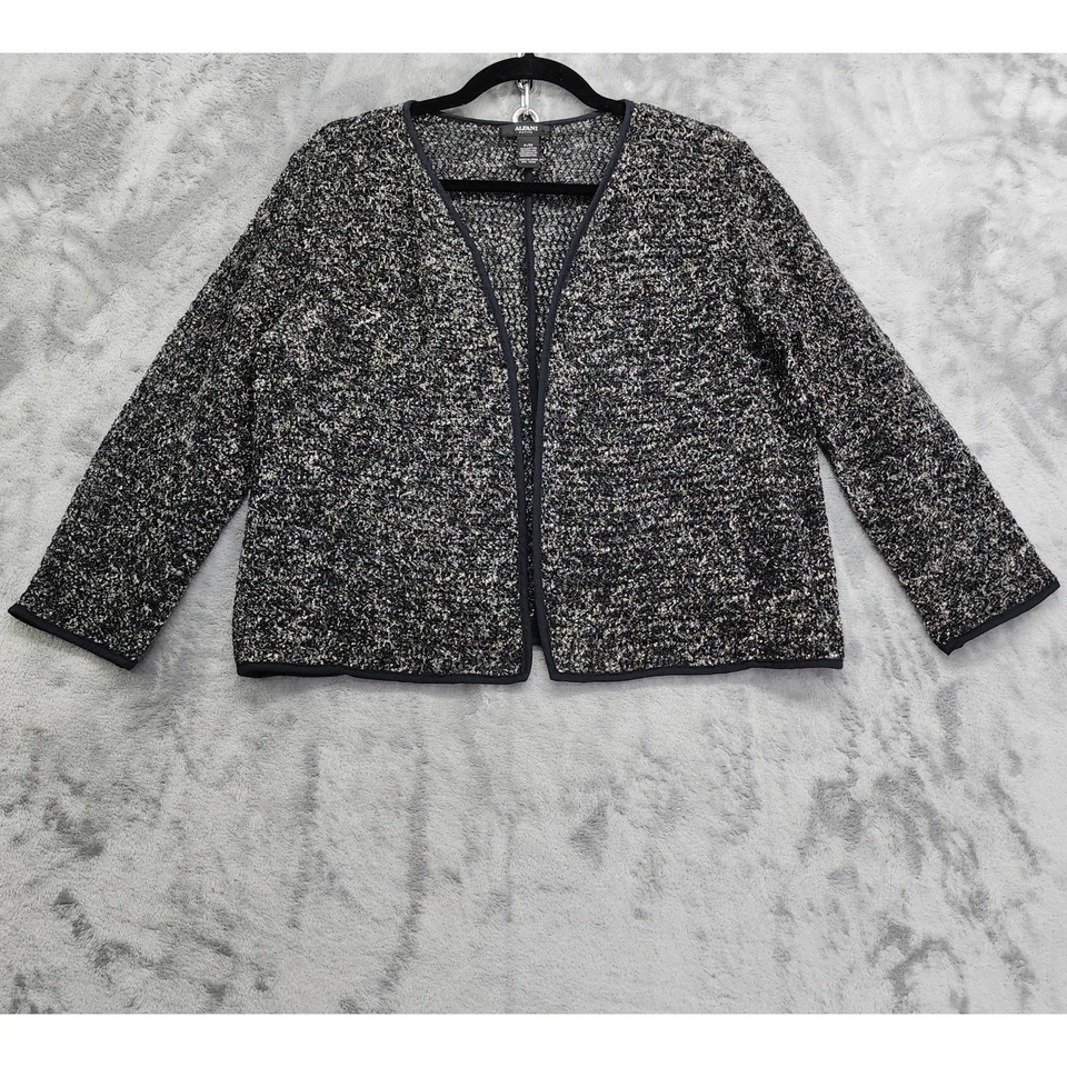 Suéter Alfani Mujer P/M Negro Blanco Tejido Frente Abierto Manga Larga Cárdigan Foto 1 de 4