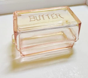 Vintage Pink Depression Glass One Pound Butter Dish Embossed Letters - Picture 1 of 11