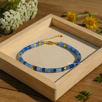 Pulsera Aventurina Azul Piedra Azul Cristal Joyería Cadena Ajustable Chapada en Oro Foto 1 de 4