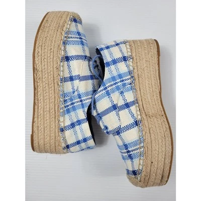 Летние эспадрильи в клетку для пикника на платформе Tory Burch Florence синие 7,5 М - Изображение 1 из 4