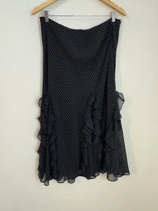 Lauren Ralph Lauren Skirt navy White Polka dot ruffled midi L Stretch Office - Picture 1 of 6
