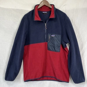 Patagonia Men Large Microdini Half Zip Fleece Pullover Wax Red Blue Retro Jacket - Picture 1 of 21