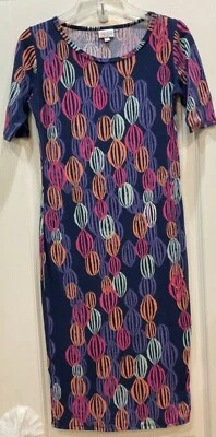 Платье-футляр женское миди LuLaRoe размер XS синее оранжевое мульти цепочка с мячом Ptrn 193 - Изображение 1 из 4