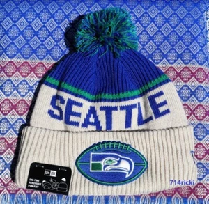 2024 NFL Historic On Field Seattle Seahawks New Era Knit Beanie Hat with Pom - Picture 1 of 3