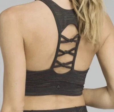 prAna Itzel Sports Bra XS Highland Green Racerback Knots High Neck Padded NEW - Image 1 of 4