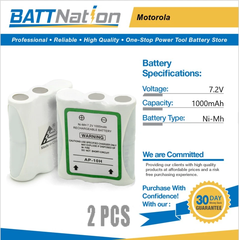 2x 7.2V 1000mAh NiMh battery for Motorola HNN9044, HNN9056A, Radius P50 - Image 1 of 4