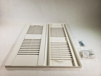 Pair of Builders Edge White 12 in X 31 in Louver Exterior Window Shutters - Image 1 of 4